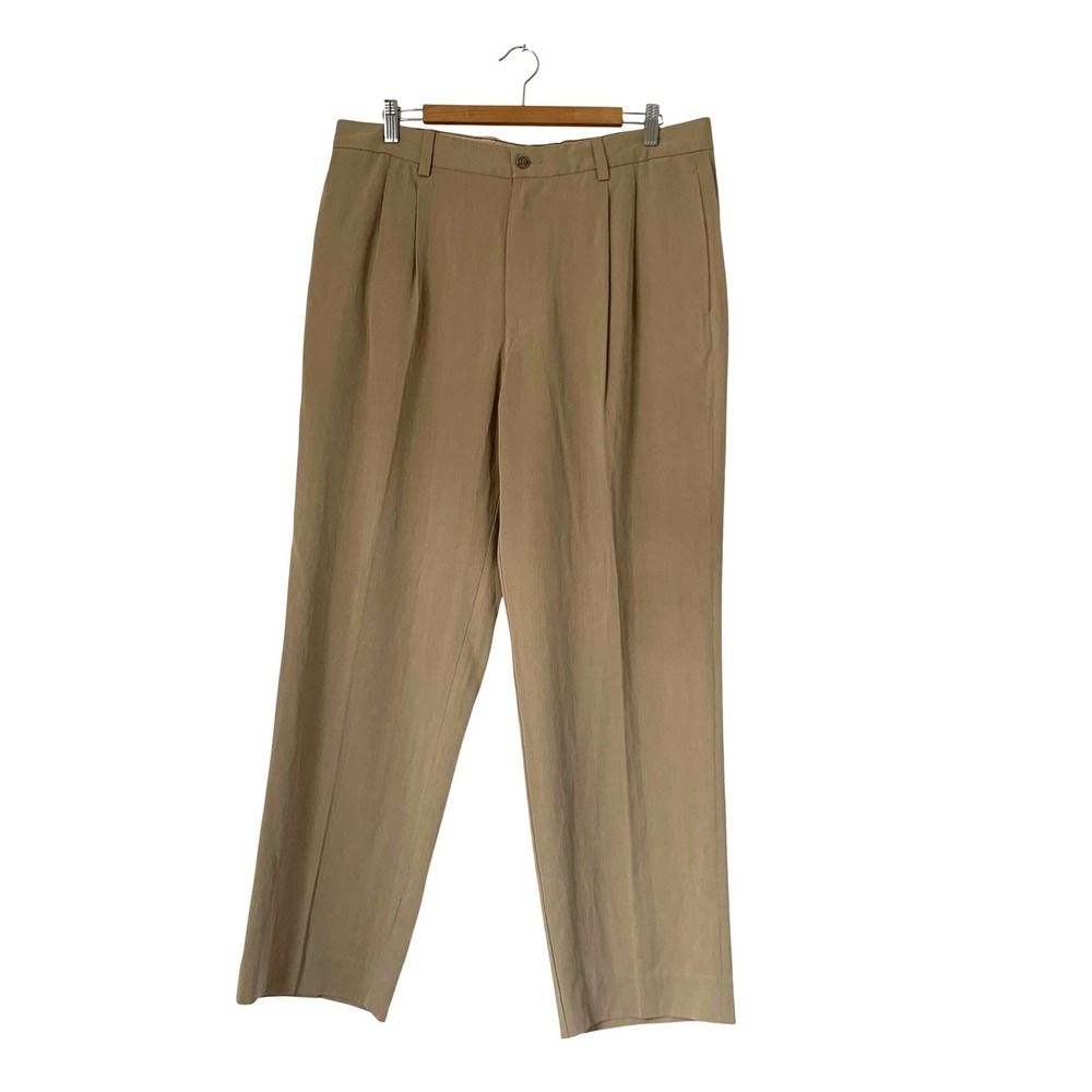 Tommy Bahama Pants Men 36x30 Tan Silk Bamboo Pleated‎ Trouser Coastal Resort